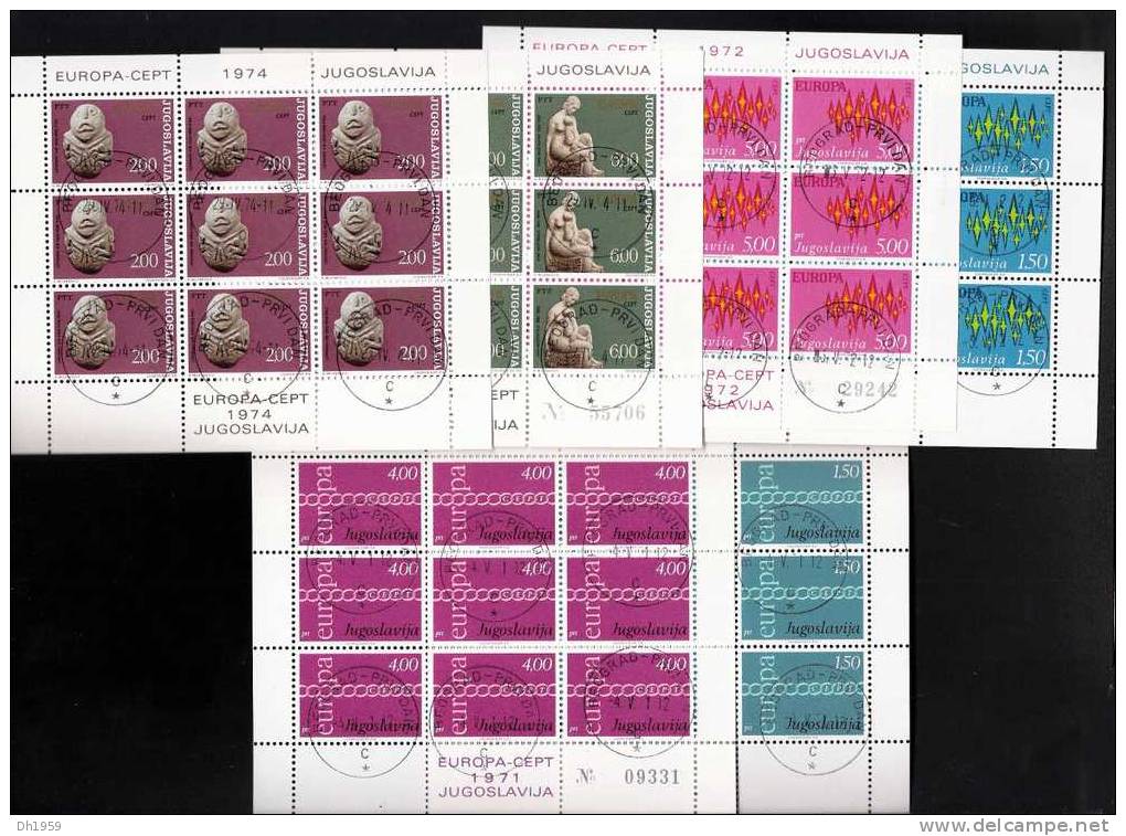 6 MINI BLOCS FEUILLETS OBL. (o) YOUGOSLAVIE EUROPA CEPT 1971-72-74 - Other & Unclassified