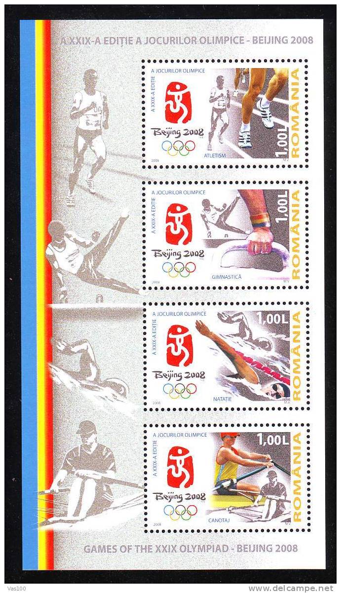 Romania 2008,GAMES OF THE XXIX OLYMPIAD BEIJING BLOCK 1x,MNH. - Full Sheets & Multiples