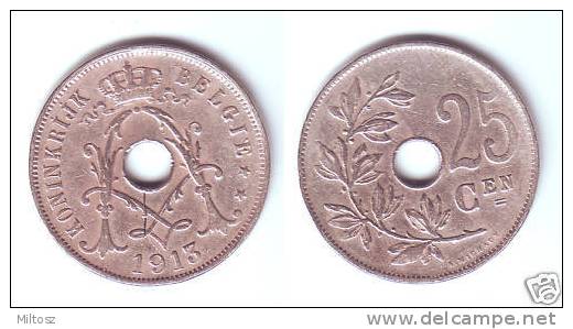 Belgium 25 Centimes 1913 (legend In Dutch) - 25 Cent
