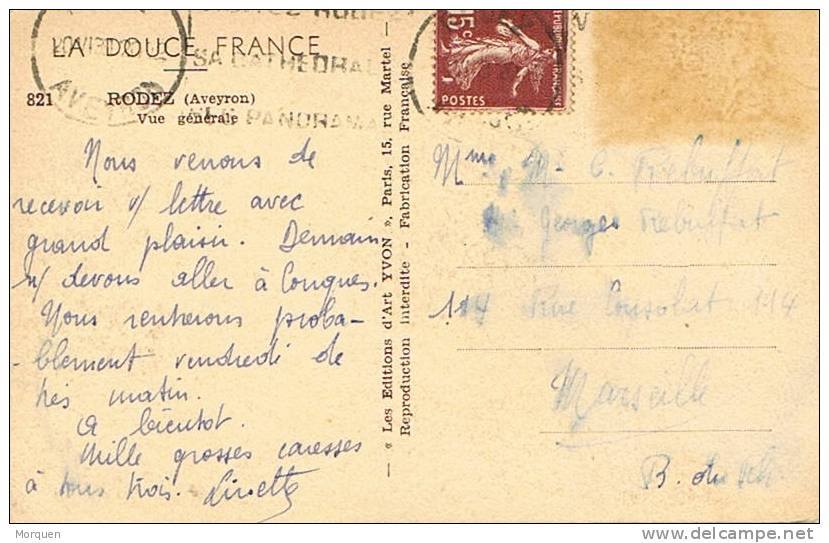 Postal RODEZ (Aveyron) 1939. Vista General - Rodez