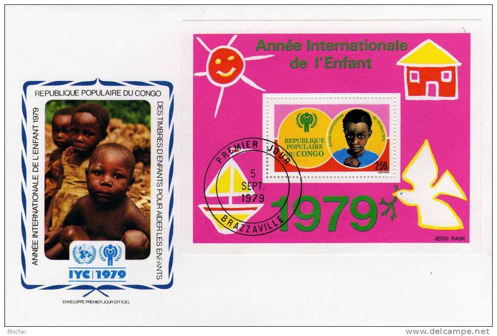 UNO Jahr Des Kindes 1979 Kinder/Emblem Kongo Brazaville 676/7+ Block 21 FDC 4€ UNICEF / UNESCO Children Cover Of Congo - FDC