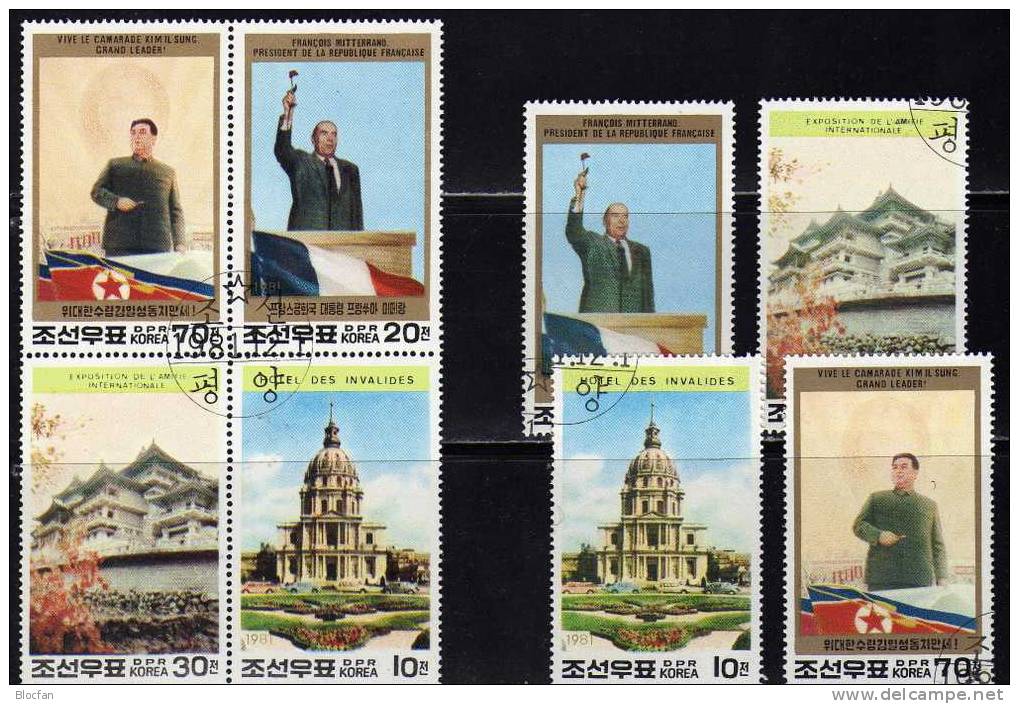 Paris Philexfrance 1982 Korea 2187/0,4x ZD, VB+Block 107 O 17€ Präsident Mitterand Kim Sung Invalidendom Bloc Se-tenants - Révolution Française