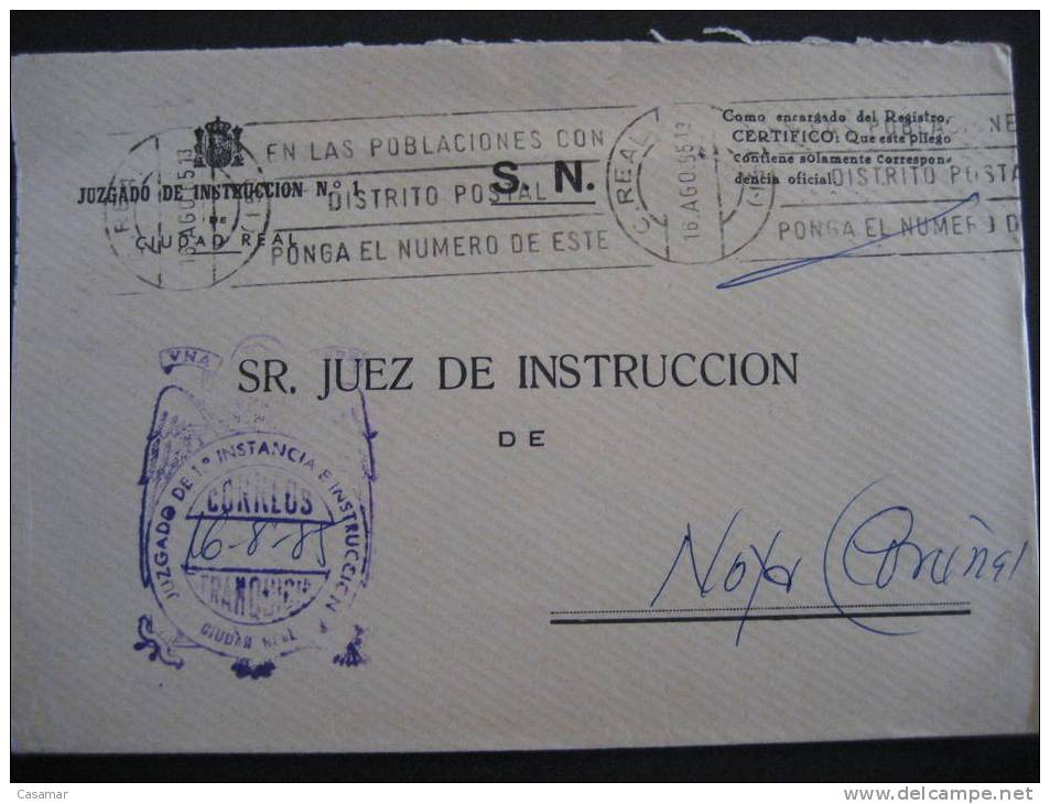 CIUDAD REAL 1985 A Noya La Coruña Galicia Juzgado 1ª Instancia E Instruccion Nº1 Court Of Justice Sobre Cover Lettre - Franchise Postale