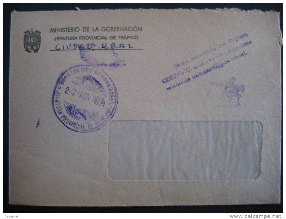 CIUDAD REAL 1974 Ministerio Gobernacion Jefatura Provincial Trafico Gobierno Civil Policia Police Sobre Cover Lettre - Postage Free