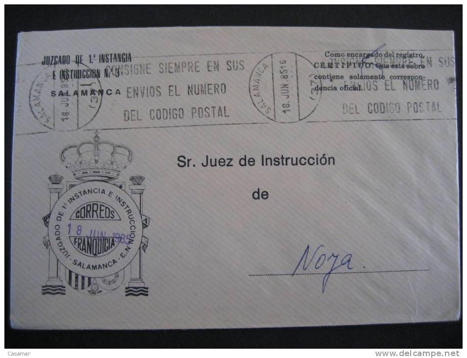 SALAMANCA 1985 A Noya Coruña Juzgado 1ª Instancia Instruccion Nº3 Franquicia Postage Paid Sobre Cover Lettre - Postage Free