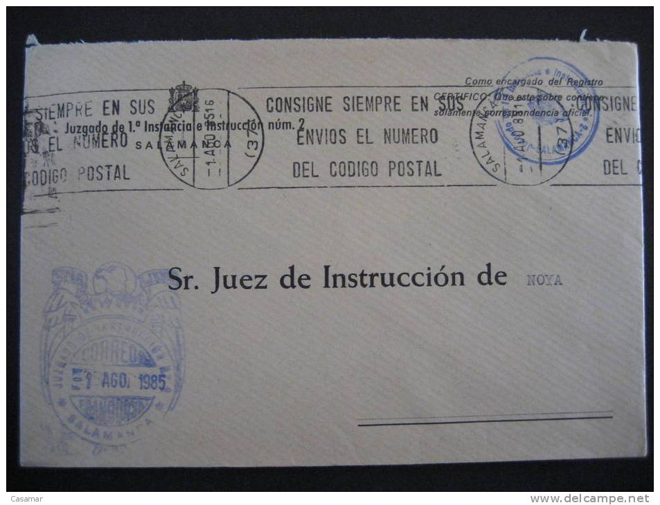 SALAMANCA 1985 A Noya Coruña Juzgado 1ª Instancia Instruccion Nº2 Franquicia Postage Paid Sobre Cover Lettre - Vrijstelling Van Portkosten