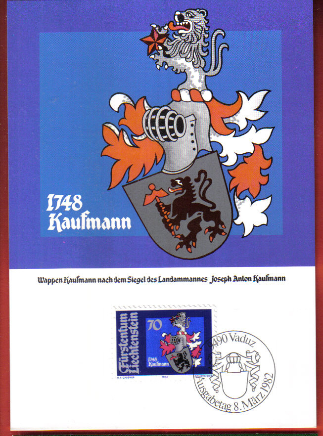 S498 Lot 4 Carte-Maximum-Card Landammännerwappen III,Wappen Kaufmann,Banzer,Walser,Kaiser.Armoiries,Vaduz 8.3.1982 - Maximum Cards