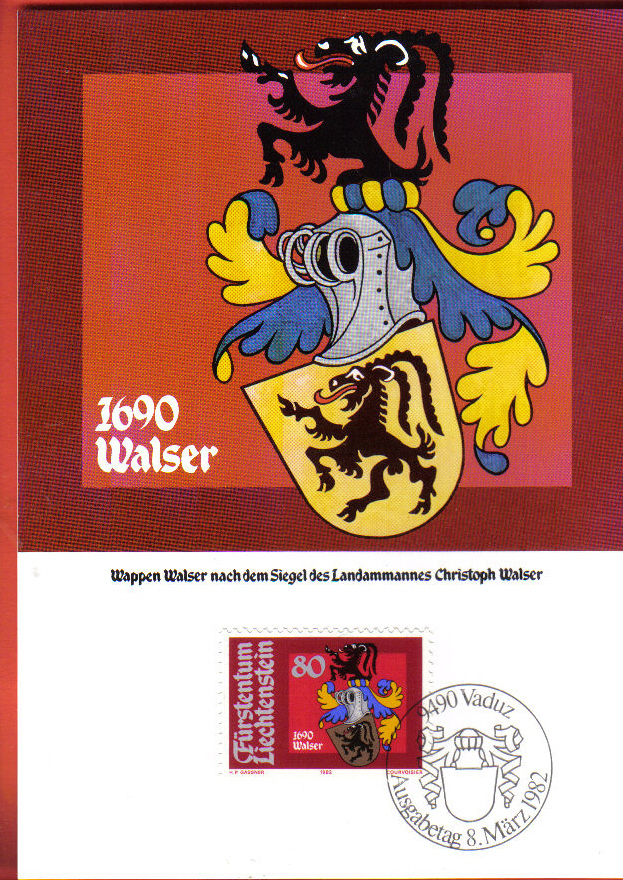 S498 Lot 4 Carte-Maximum-Card Landammännerwappen III,Wappen Kaufmann,Banzer,Walser,Kaiser.Armoiries,Vaduz 8.3.1982 - Cartes-Maximum (CM)