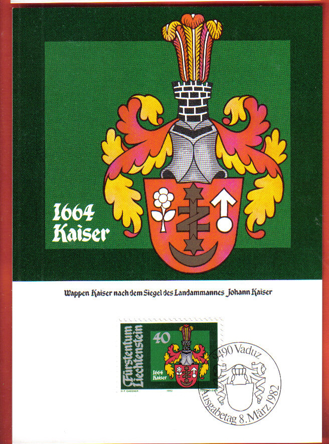 S498 Lot 4 Carte-Maximum-Card Landammännerwappen III,Wappen Kaufmann,Banzer,Walser,Kaiser.Armoiries,Vaduz 8.3.1982 - Cartoline Maximum