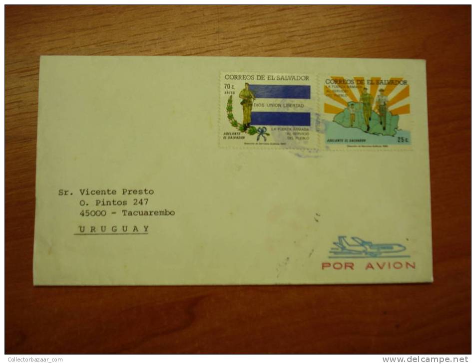 EL SALVADOR Flag Soldier Shotgun Stamps On COVER Unusual Destination Modern - Salvador