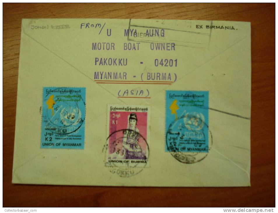 UNION OF MYANMAR Woman Painting & UN Stamps On COVER Unusual Destination Modern - Myanmar (Burma 1948-...)