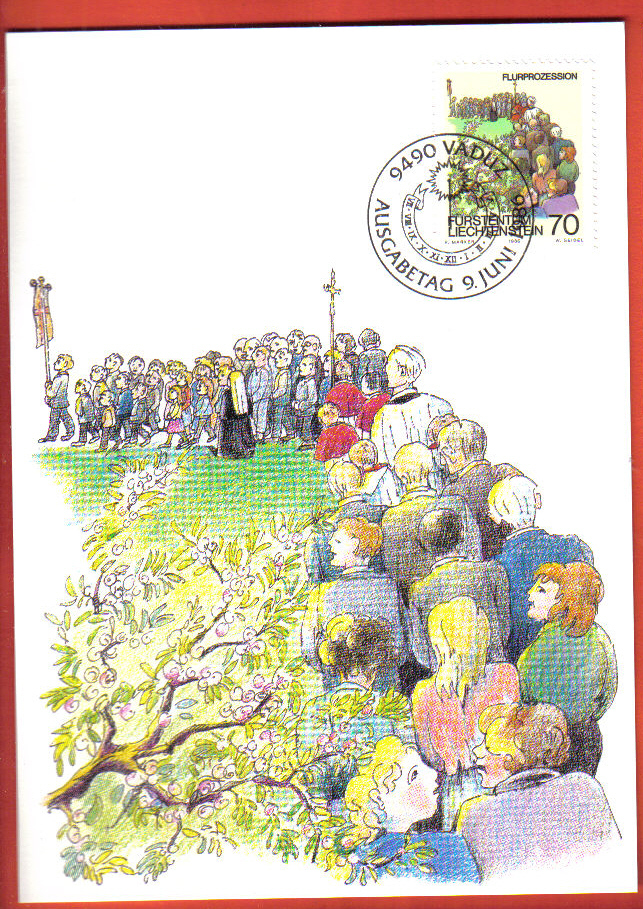 S504 Lot 3 Carte-Maximum-Card Frühlingsbräuche Palmsonntag,Hochzeit,Flurprozession,Rameaux,Noce.Vaduz FDC 9.6.1986 - Maximumkarten (MC)