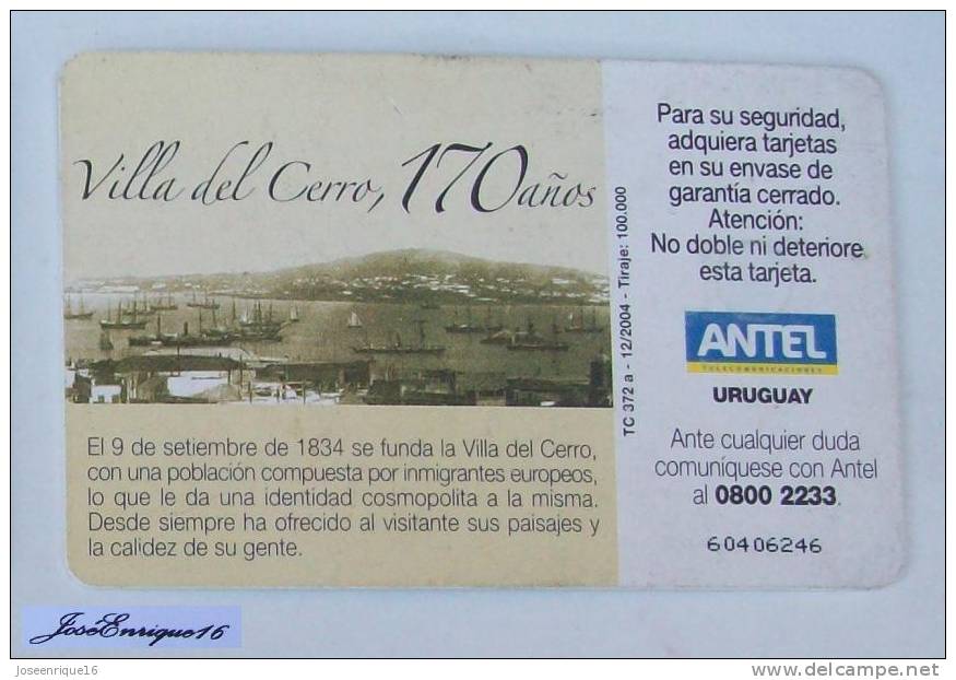 CERRO MONTEVIDEO, CONMEMORACION 170 AÑOS DE LA VILLA. TARJETA URUGUAY. - Uruguay