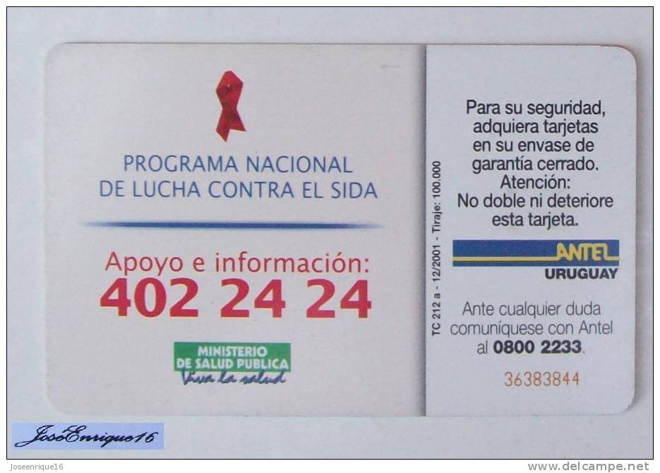 TARJETA TELEFONICA URUGUAY, CAMPAÑA PARA PREVENIR EL SIDA. - Uruguay