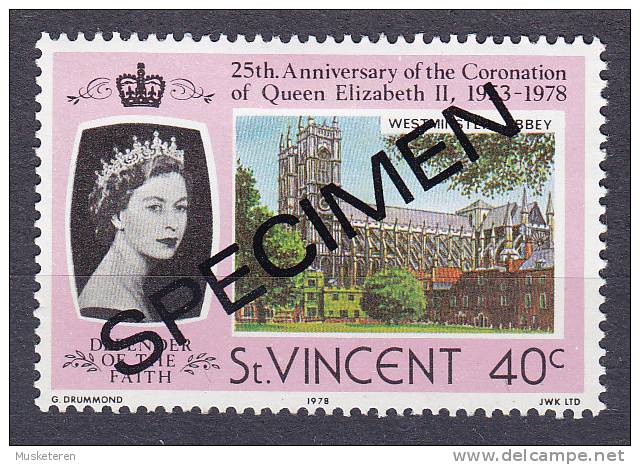 St. Vincent 1978 Mi. 499     40 C Queen Elizabeth II. Coronation Jubilee SPECIMEN Overprint MH* - St.Vincent (1979-...)