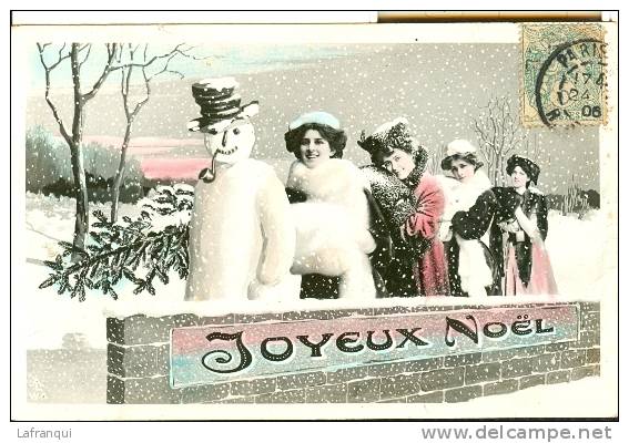 THEMES- Ref 119- Joyeux Noel - Bonhomme De Neige -femmes - Carte Bon Etat - - Altri & Non Classificati