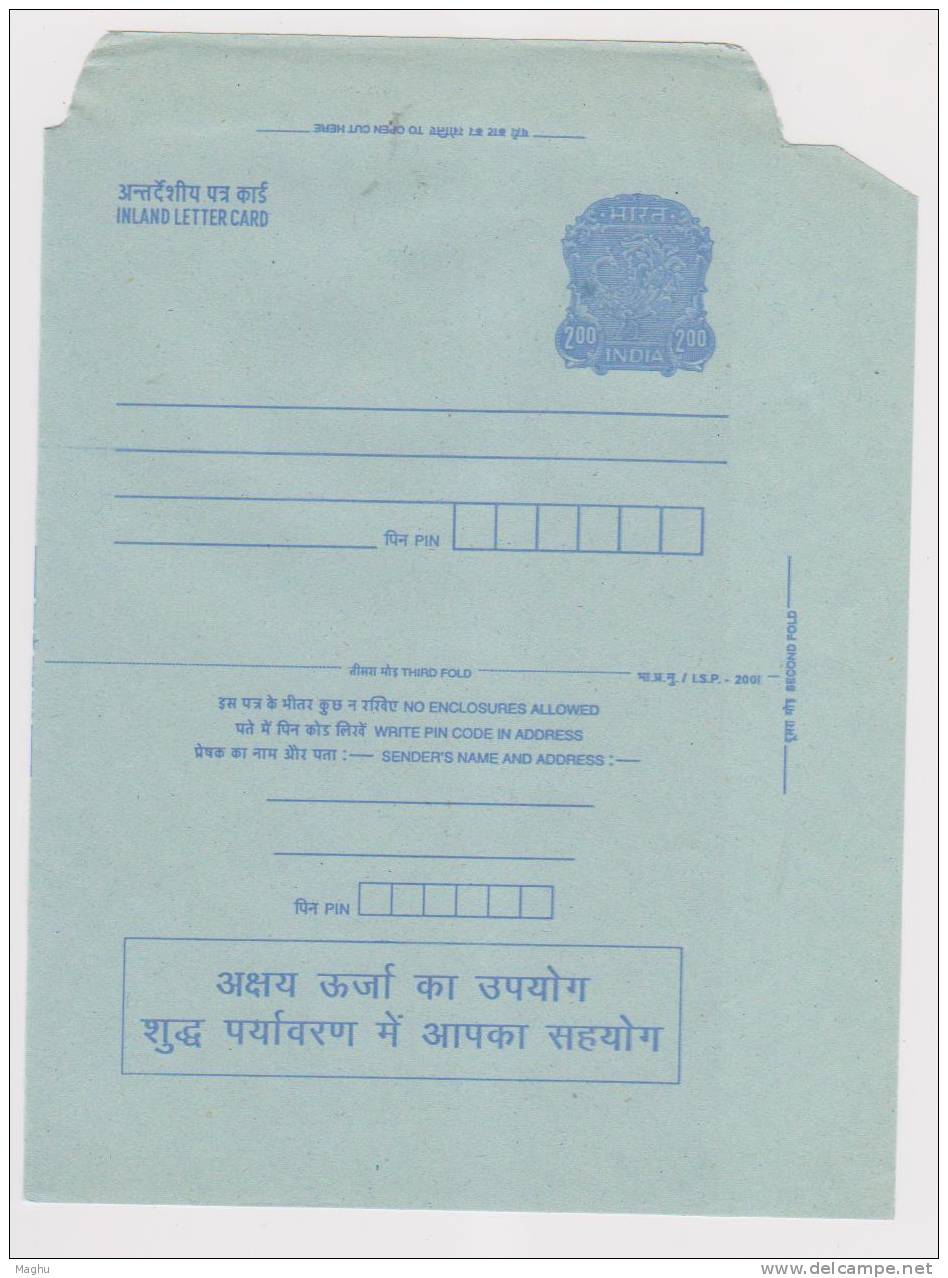 India 200 Peacock Inland Letter Postal Stationery Mint, Clean Environment - Covers