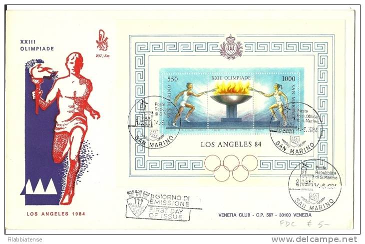 1984 - San Marino BF 40 Olimpiadi Los Angeles FDC         15/26M - Summer 1984: Los Angeles