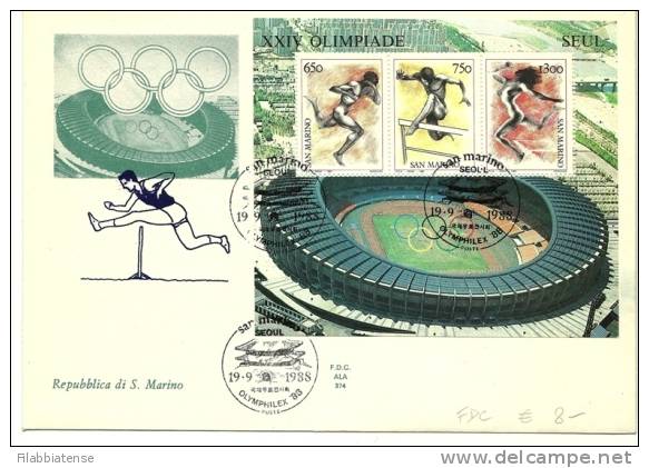 1988 - San Marino BF 42 Olimpiadi Seul FDC        15/30M - Zomer 1988: Seoel