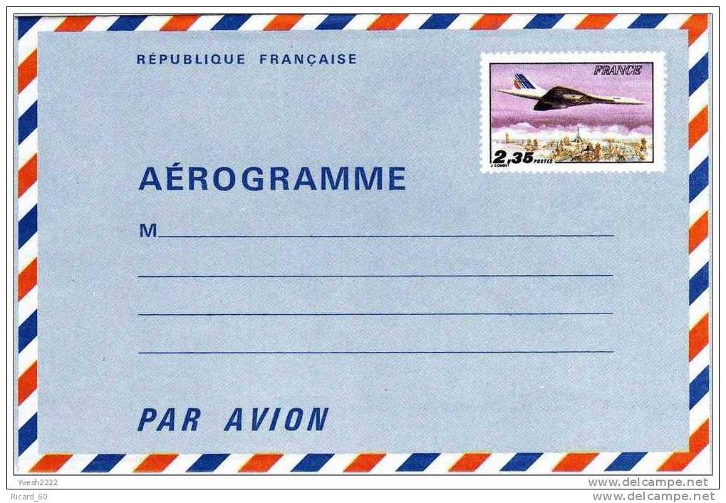 France Aérogramme Neuf , Concorde Suvolant Paris, 2.35, Plié 1980 - Aérogrammes