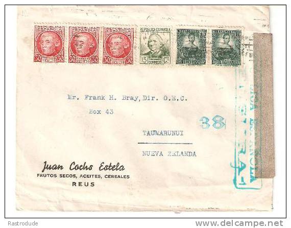 ESPAÑA – SPAIN 1938 – COVER WITH REPUBLICAN CENSOR –  TO NEW ZEALAND – RARE DESTINATION. - Cartas & Documentos