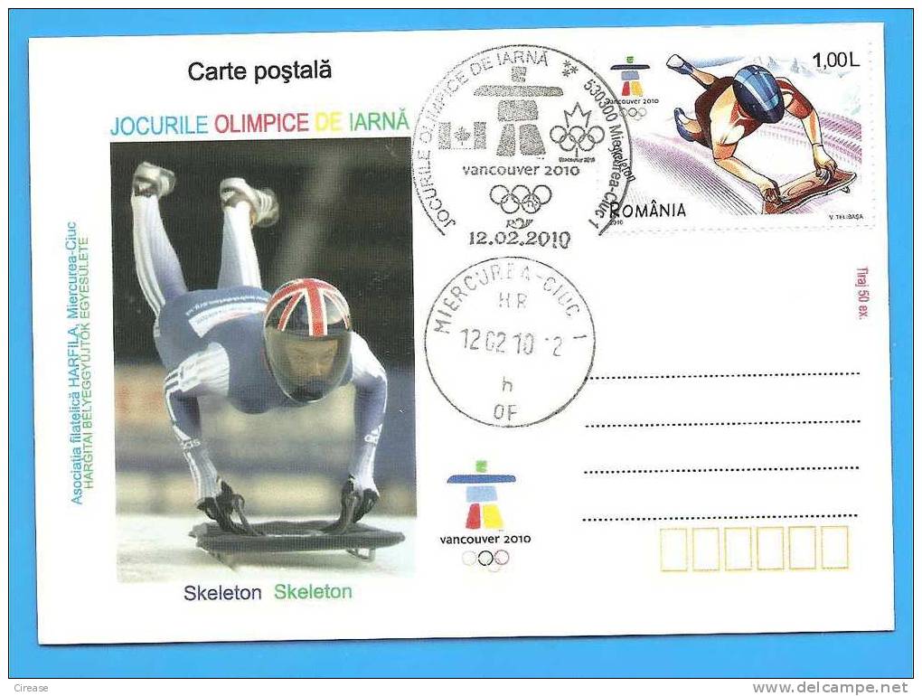 ROMANIA 2010 Postcard. Vancouver Winter Olympics Skeleton - Winter 2010: Vancouver