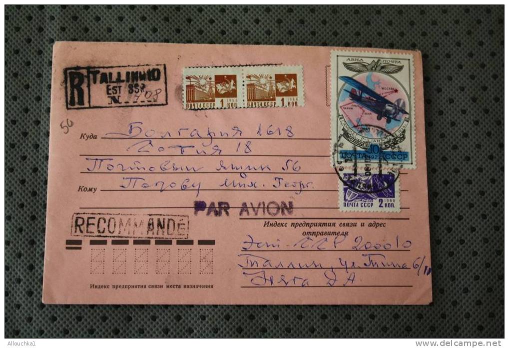 TALLINNIO   RUSSIE EX URSS CCCP Recommandé Par Avion  P/ SOFIA   LETTER LETTRE ENVELOPPE MARCOPHILIE - Cartas & Documentos