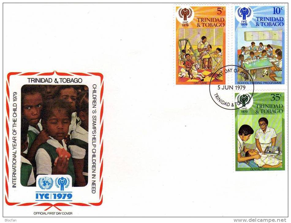 UNO Jahr Des Kindes 1979 Kinder-Versorgung Trinidad 385/0+Block 26 Auf 3FDC 10€ UNICEF Children Covers Sheet Bf Caribic - Trinité & Tobago (1962-...)