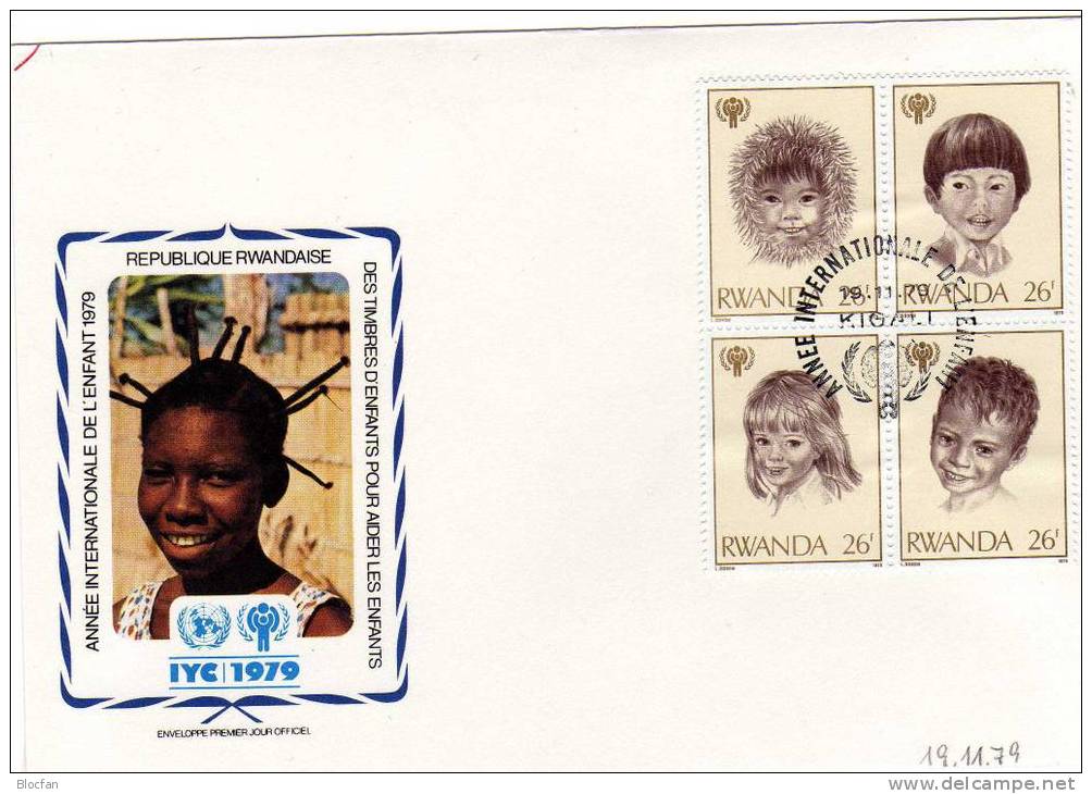 UNO Jahr Des Kindes 1979 Ruanda 992/9 2x 4-Block FDC 10€ Kinder Der Welt UNICEF Bloc Children Cover Sheet Bf Rwanda - 1970-1979