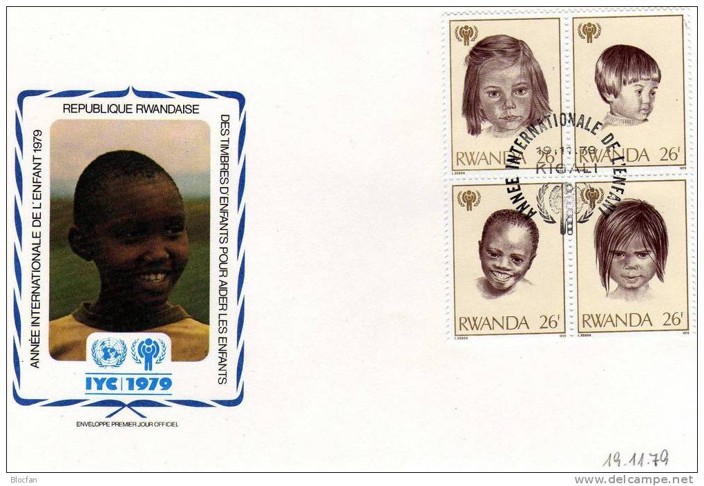 UNO Jahr Des Kindes 1979 Ruanda 992/9 2x 4-Block FDC 10€ Kinder Der Welt UNICEF Bloc Children Cover Sheet Bf Rwanda - 1970-1979