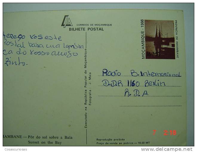 9181 INHAMBANE SOL SOBRE A BAIA MOZAMBIQUE MOÇAMBIQUE POSTCARD YEARS 1986  OTHERS IN MY STORE - Mozambique