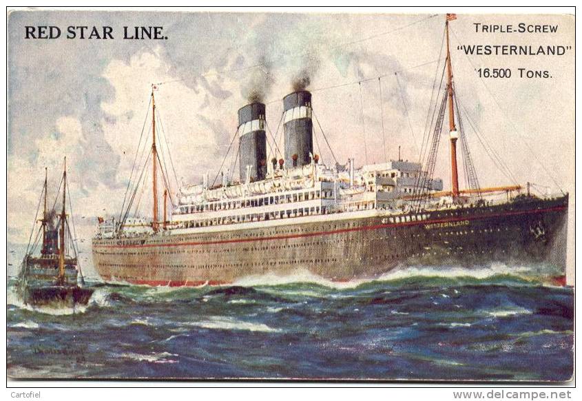 RED STAR LINE-TRIPLE-SCREW-WESTERNLAND 16500 TONS-LOOK AT 2 SCANS-ANTWERP-NEW-YORK-CANADA - Paquebots