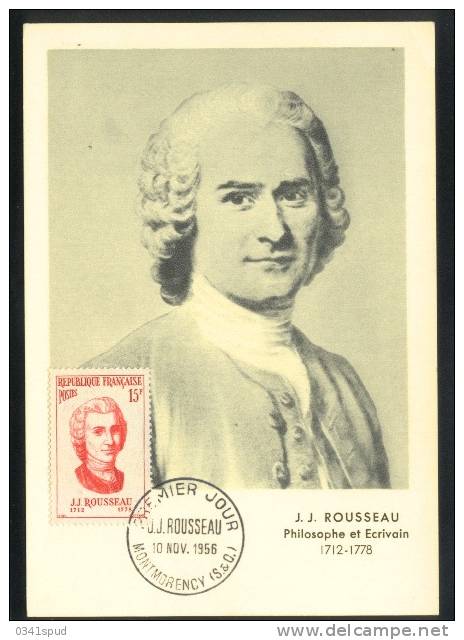 1956 France  Carte Maximum  Ecrivain Scrittore Writer Rousseau - Autres & Non Classés