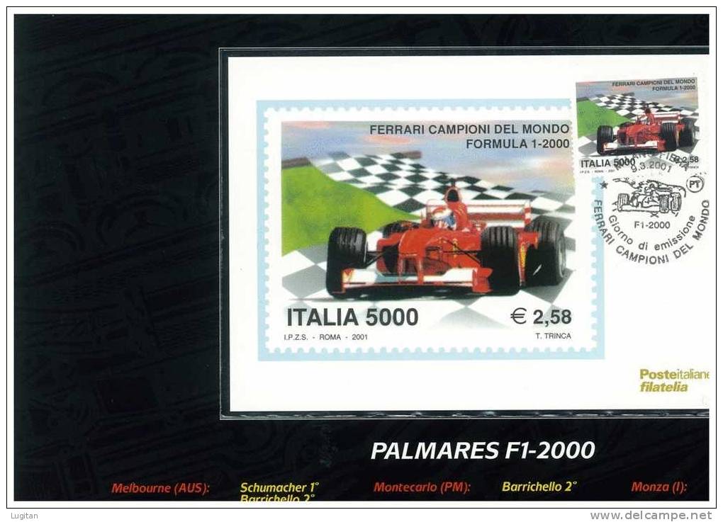 Prodotti Filatelici: Folder Poste Italiane: Ferrari Campione Del Mondo 2000 - Sport - Automobilismo - ANNO 2001 - Paquetes De Presentación