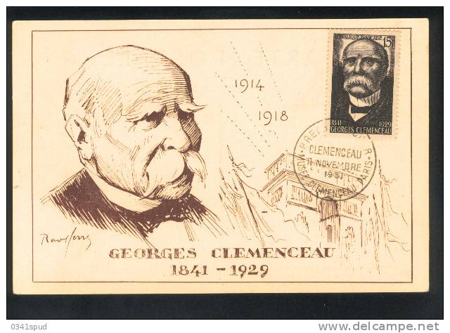 1951 France  Carte Maximum  Georges Clemenceau - Other & Unclassified