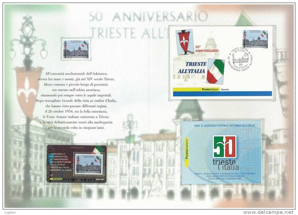 Prodotti Filatelici: Folder Poste Italiane: 50° Anniversario Della Restituzione Della Città Di Trieste All'Italia - Folder