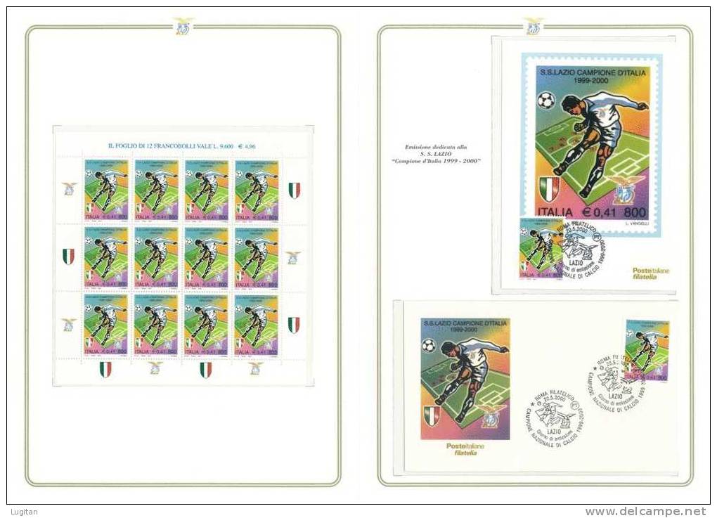 Prodotti Filatelici: Folder Poste Italiane: Sport - Calcio - S.S. Lazio Campione D'Italia 1999-2000 - Paquetes De Presentación