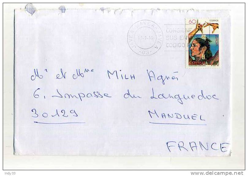 - ESPAGNE . AFFRANCHISSEMENT SIMPLE SUR ENVELOPPE DE1996 POUR LA FRANCE AVEC TIMBRE EUROPA - 1996