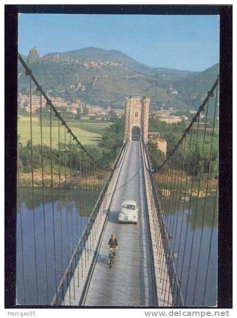 Le Vieux Pont Entre Montélimar & Rochemaur Solex Devant Une Auto Renault 4CV - Rochemaure