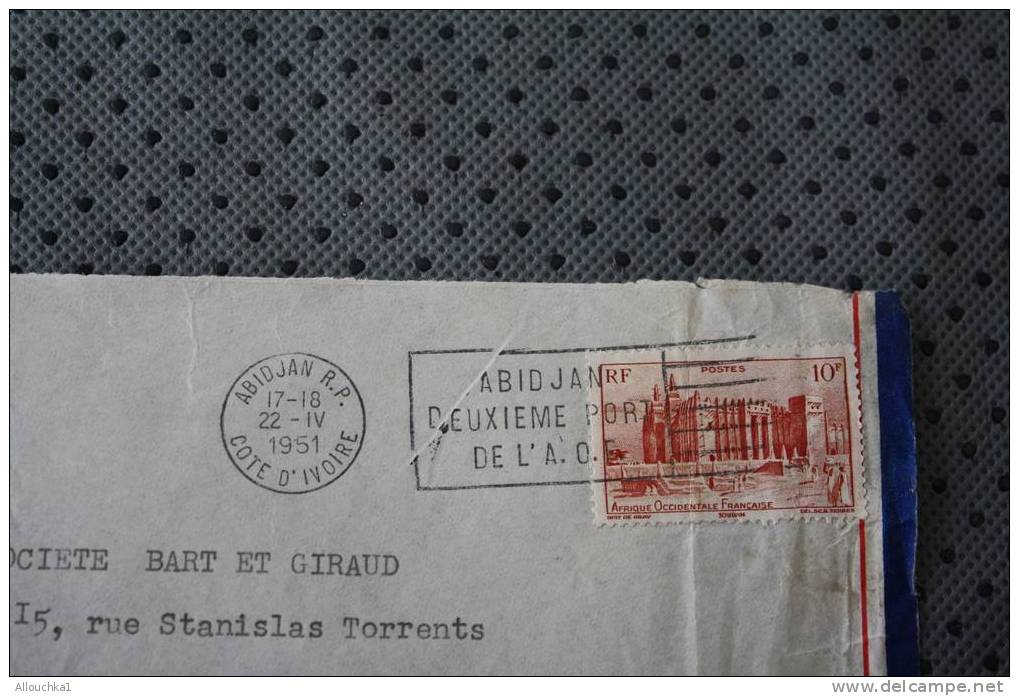 1951 A.O.F. AFRIQUE OCCIDENTALE FRANCAISE ABIDJAN RP COTE D' IVOIRE LETTRE OMEC 2EME PORT DE L'AOF P/ MARSEILLE P/AVION - Brieven En Documenten