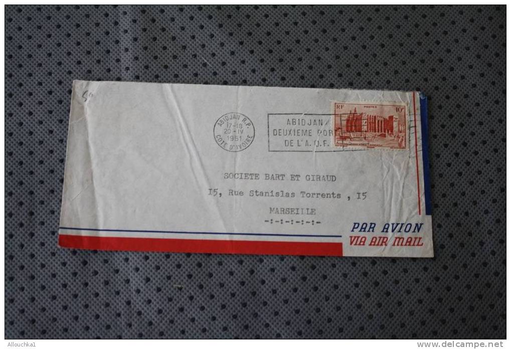 1951 A.O.F. AFRIQUE OCCIDENTALE FRANCAISE ABIDJAN RP COTE D' IVOIRE LETTRE OMEC 2EME PORT DE L'AOF P/ MARSEILLE P/AVION - Briefe U. Dokumente