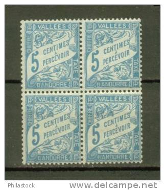 ANDORRE TAXES N° 17 ** Bloc De 4 - Unused Stamps