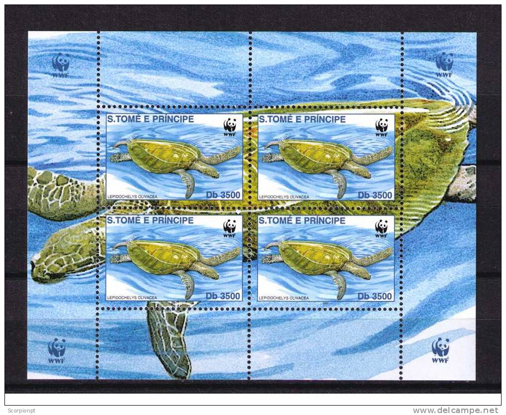 Tortugas Tortues Marine Reptiles Batraciens WWF Faune Animals Souvenir Sheet Bloc Saint-Thomas Et Principe Sp1486 - Tortugas