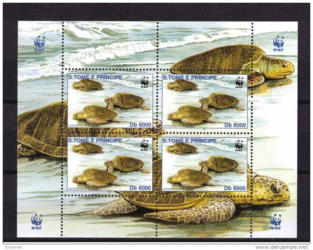 Tortugas Tortues Marine Reptiles Batraciens WWF Faune Animals Souvenir Sheet Bloc Saint-Thomas Et Principe Sp1485 - Turtles