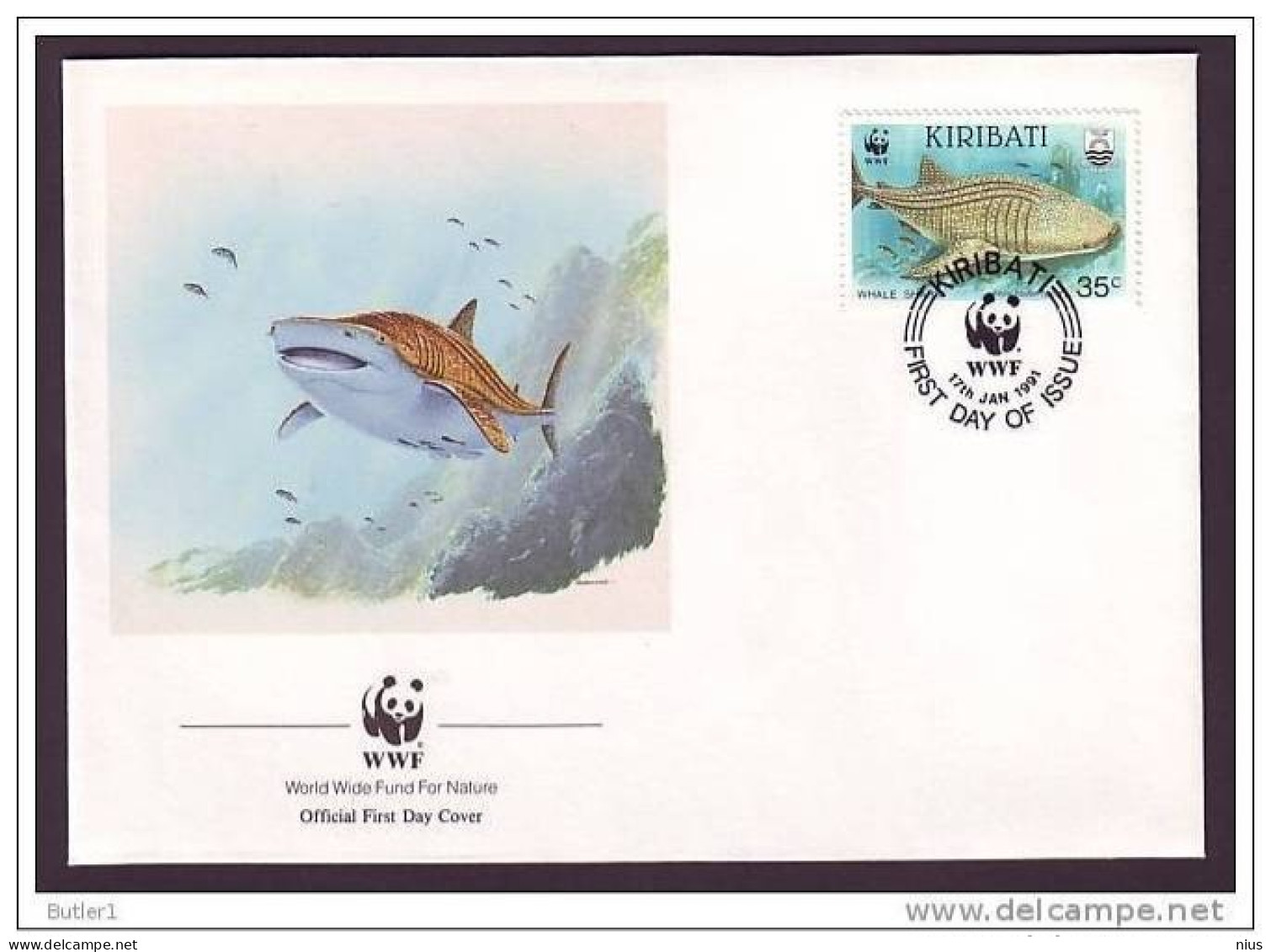 Kiribati 1991 WWF W. W. F. FDC Manta Ray Whale Shark Animals Fauna Fishes Marine Life Set X4 - FDC