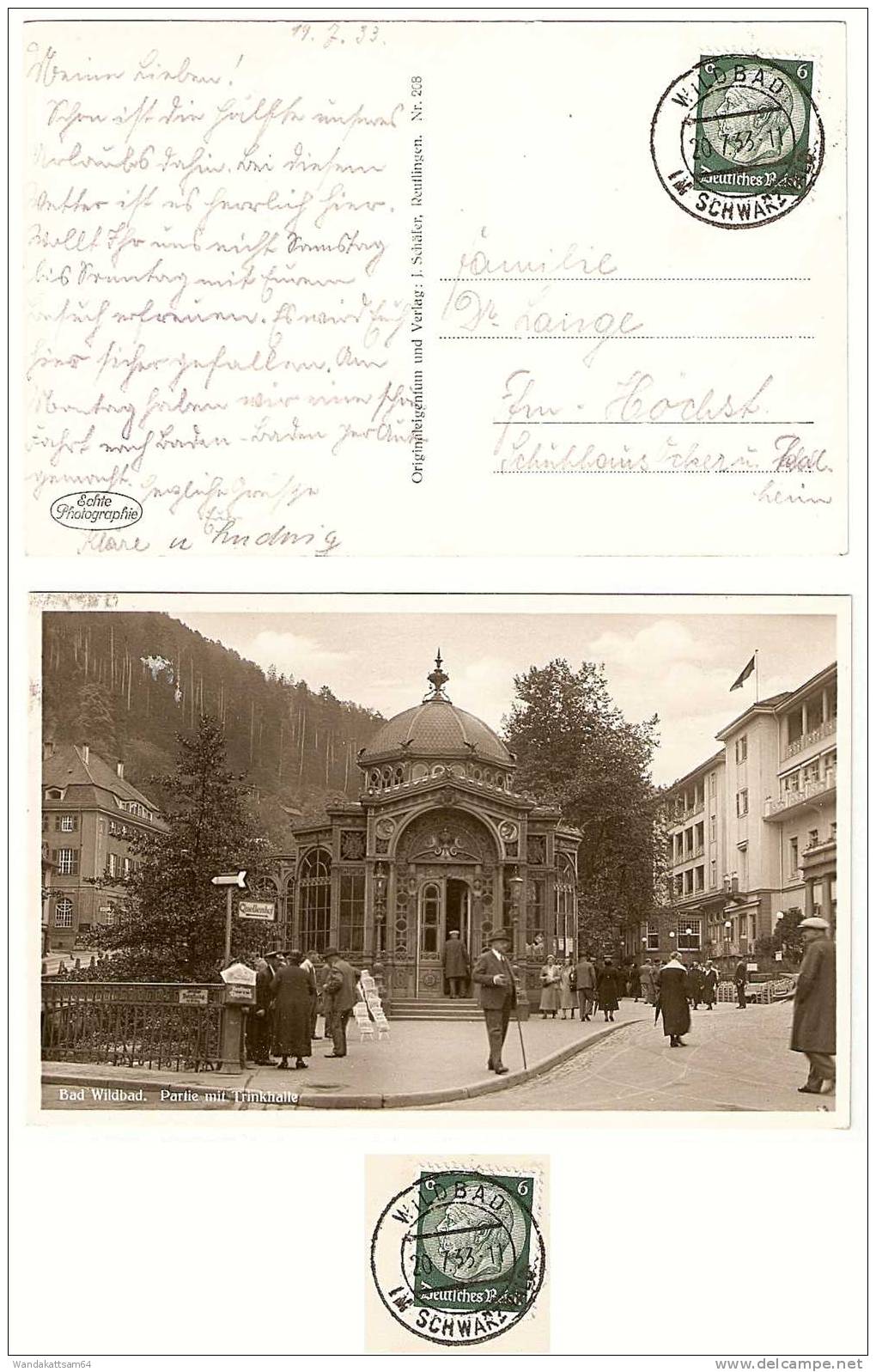 AK 208 Bad Wildbad Partie Mit Trinkhalle Wegweiser Fahne 20.7.33-11 WILDBAD IM SCHWARZAWALD Nach Frankfurt - Höchst - Calw