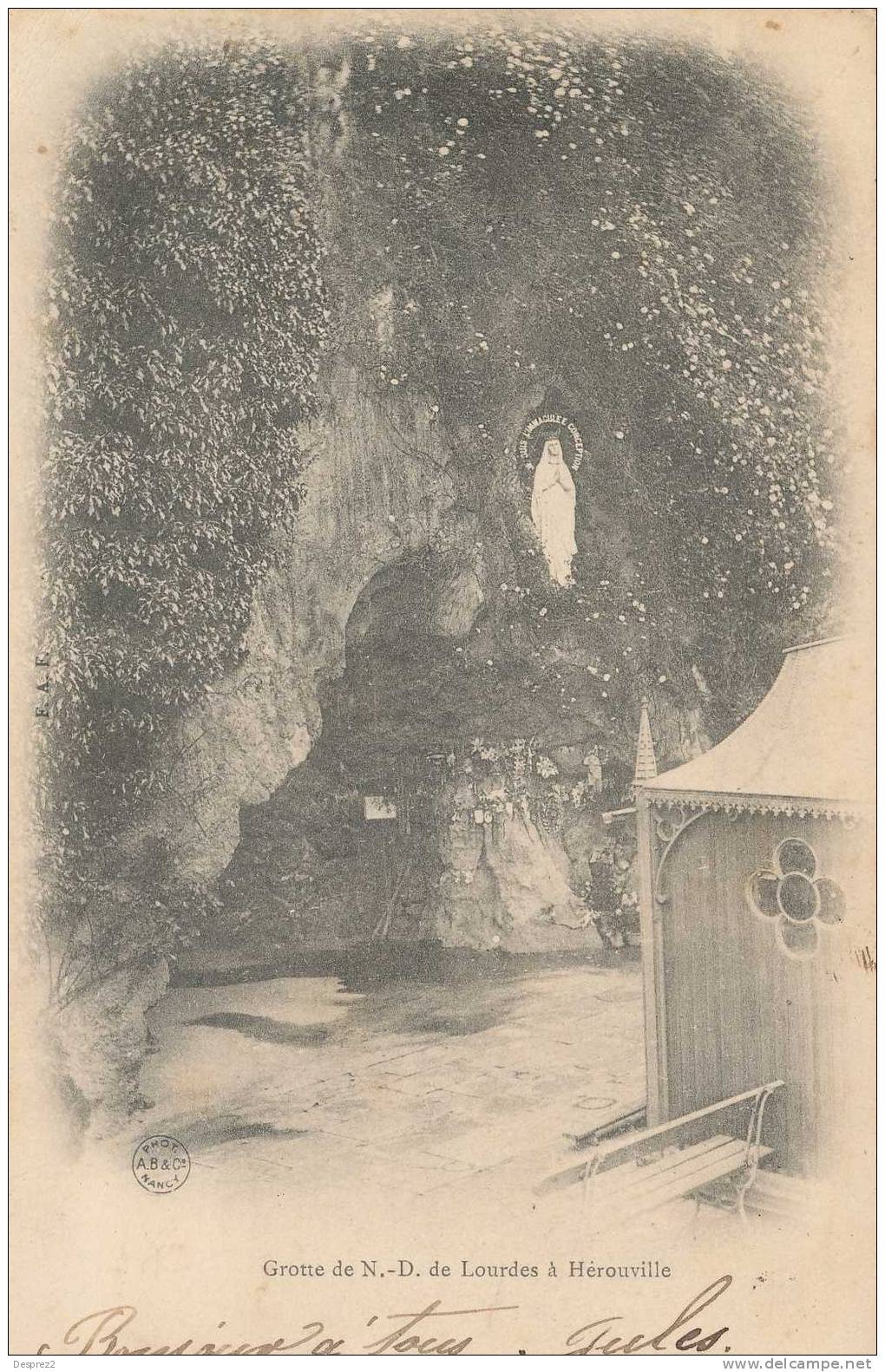 14 HEROUVILLE Cpa Grotte N D De Lourdes       Edit A B Et Cie - Herouville Saint Clair