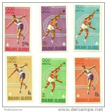 1968 - Maldive 256/61 Olimpiadi Messico, - Verano 1968: México