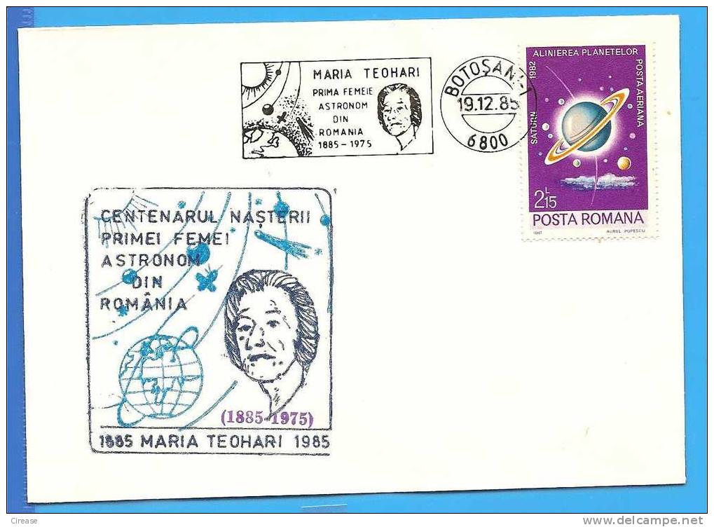 ROMANIA 1985 Cover. The First Woman Astronomer In Romania Maria Teohari - Sonstige (Luft)