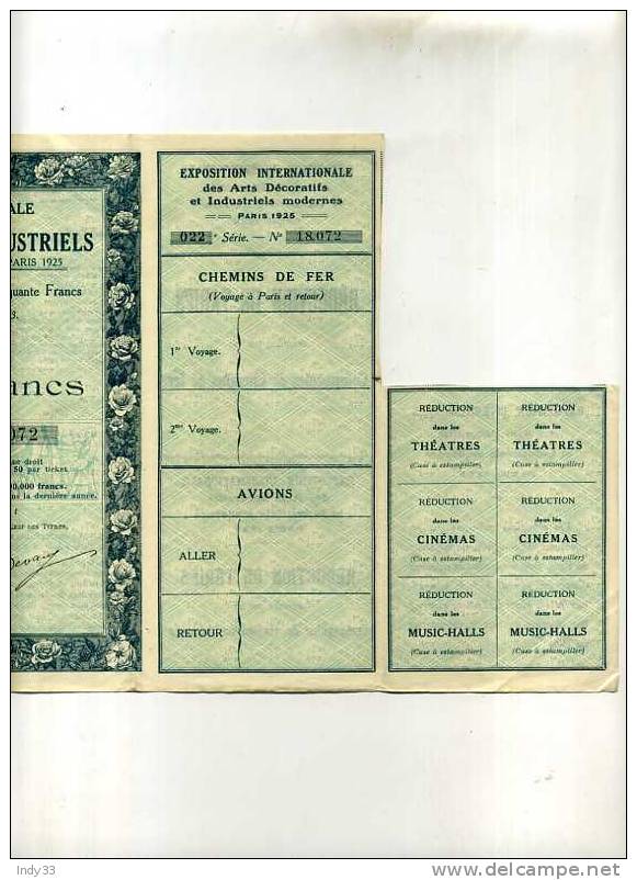 - FRANCE EXPO INTERNATIONALE DES ARTS DECORATIFS ET INDUSTRIELS . PARIS 1925 . BON A LOTS DE 50F - Industrie